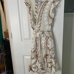 Selfie Leslie Ivory Dress with Rose-Gold Sequin Floral Accents